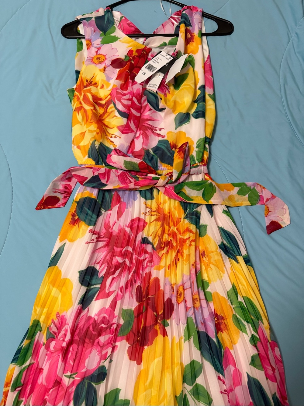 Floral Pleated Wrap Dress - Pink & Yellow